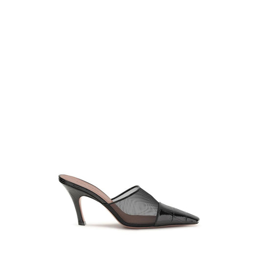 Amina Muaddi Jamie Black Calf Leather Mules