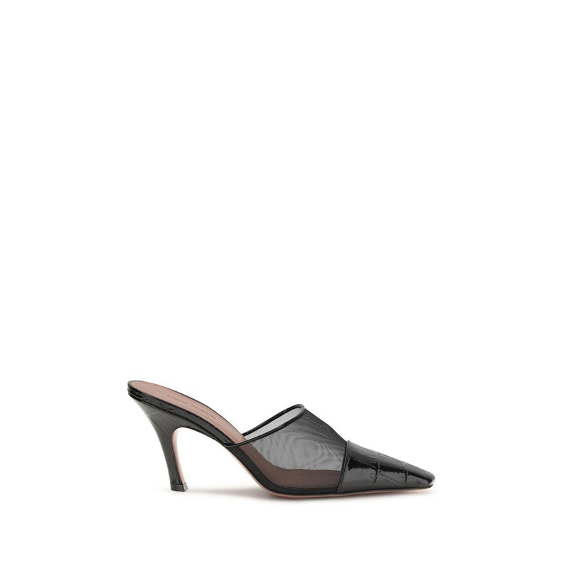Amina Muaddi Jamie Black Calf Leather Mules