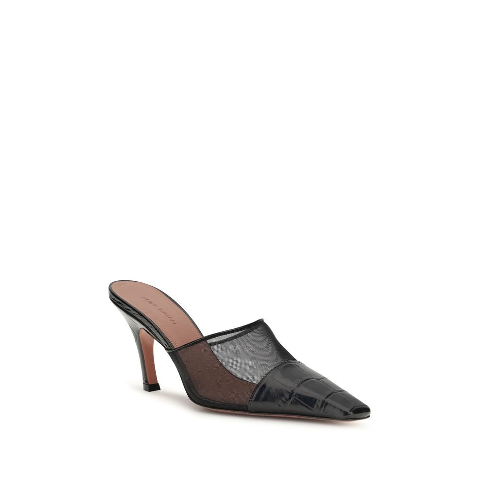 Amina Muaddi Jamie Black Calf Leather Mules