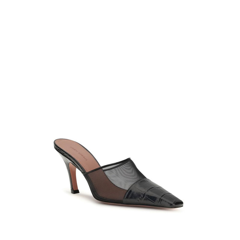 Amina Muaddi Jamie Black Calf Leather Mules