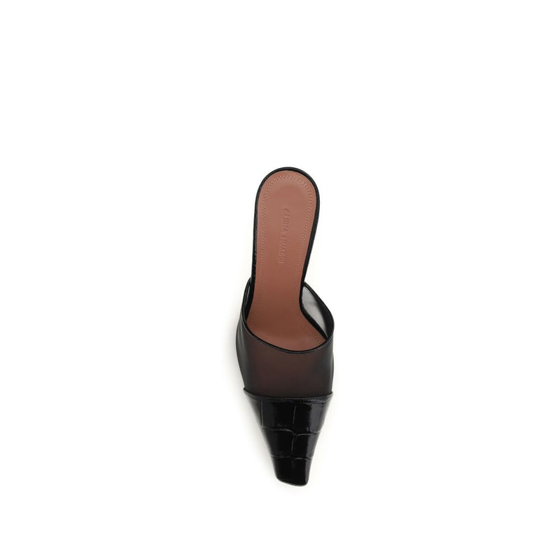 Amina Muaddi Jamie Black Calf Leather Mules