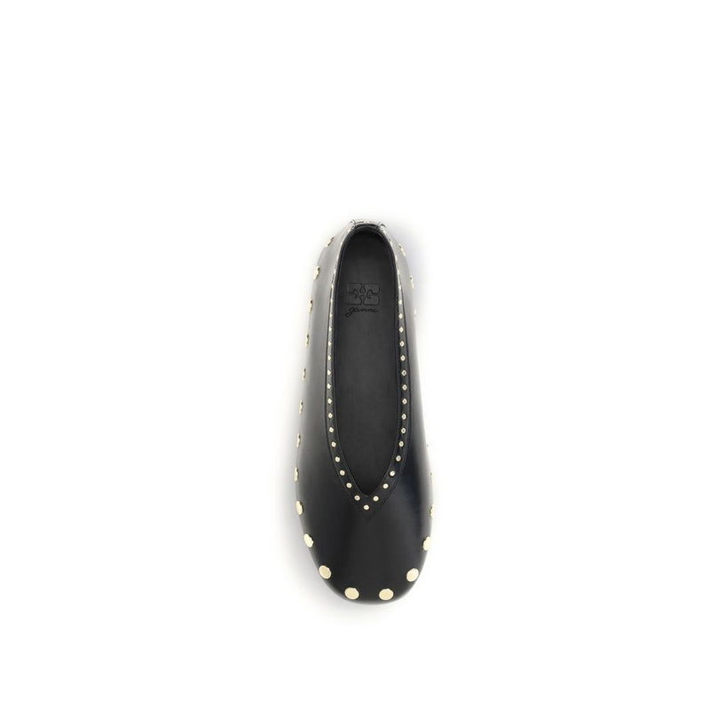 Ganni Jenny Black Polyurethane Ballet Flats