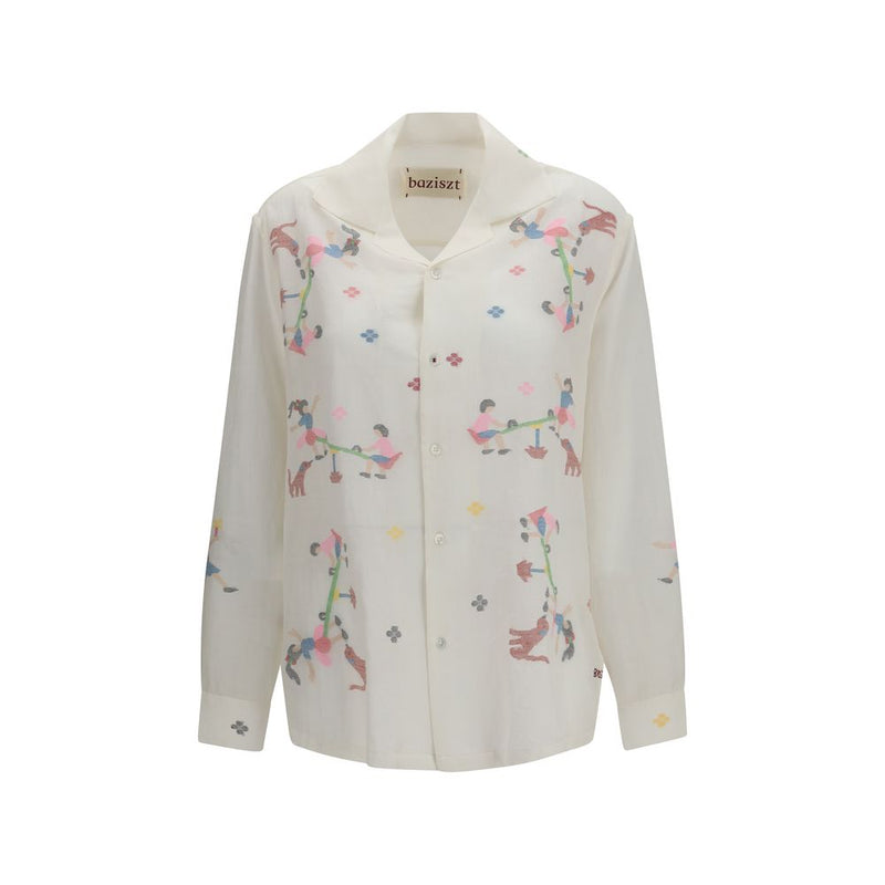 Baziszt White Cotton Pattern Shirt - Joy Collection