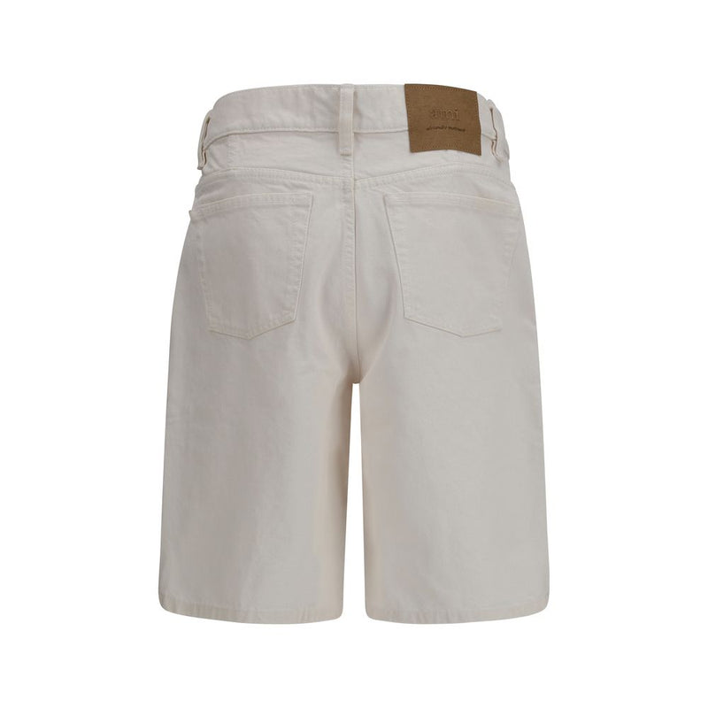 Ami Paris White Cotton Bermuda Shorts for Men