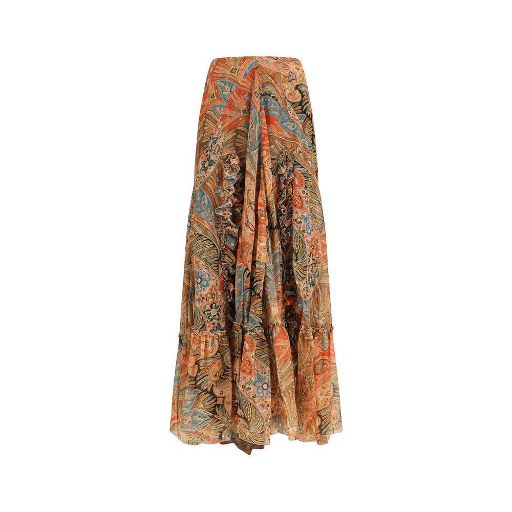 Etro Multicolor Silk Long Skirt - Elegant Flounce Design