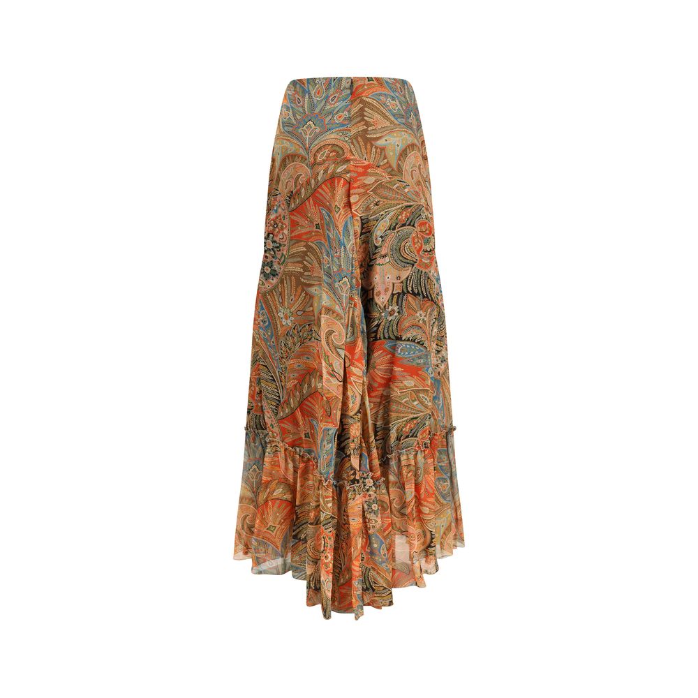 Etro Multicolor Silk Long Skirt - Elegant Flounce Design