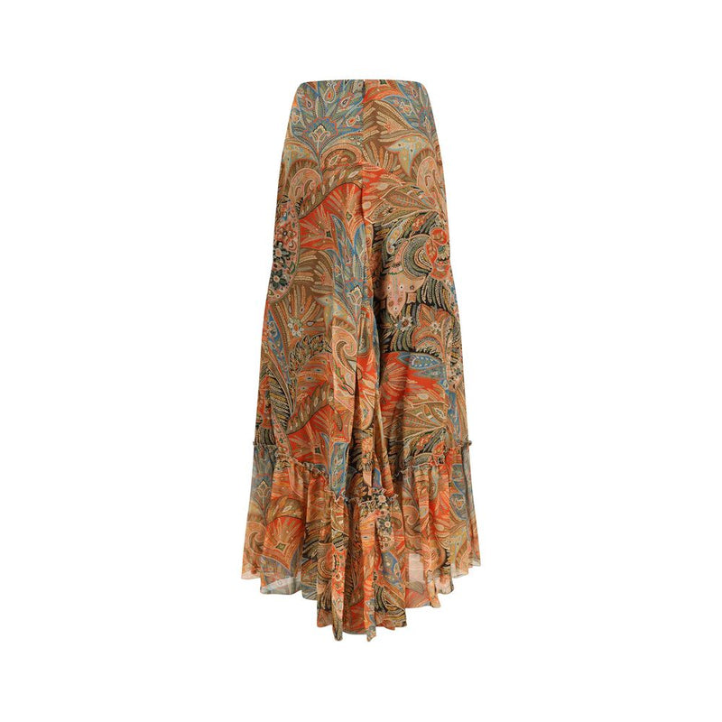 Etro Multicolor Silk Long Skirt with Flounce