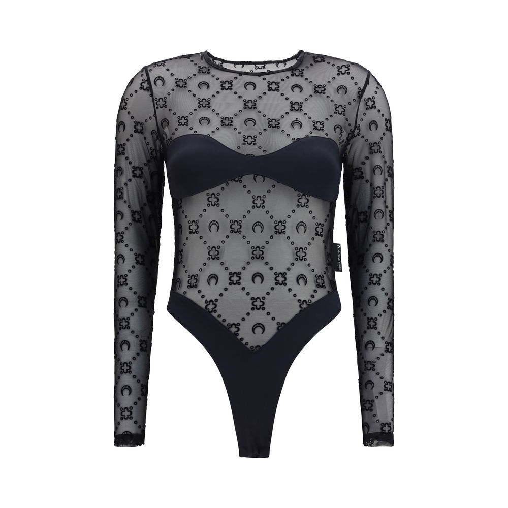 Marine Serre Black Polyamide Bodysuit with Moon Motif