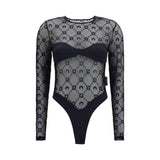 Marine Serre Black Polyamide Bodysuit with Moon Motif
