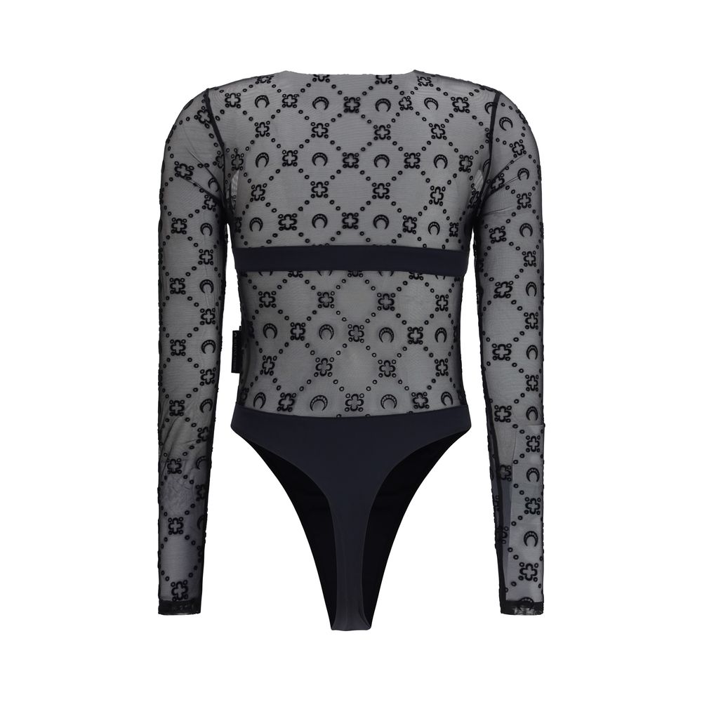 Marine Serre Black Polyamide Bodysuit with Moon Motif