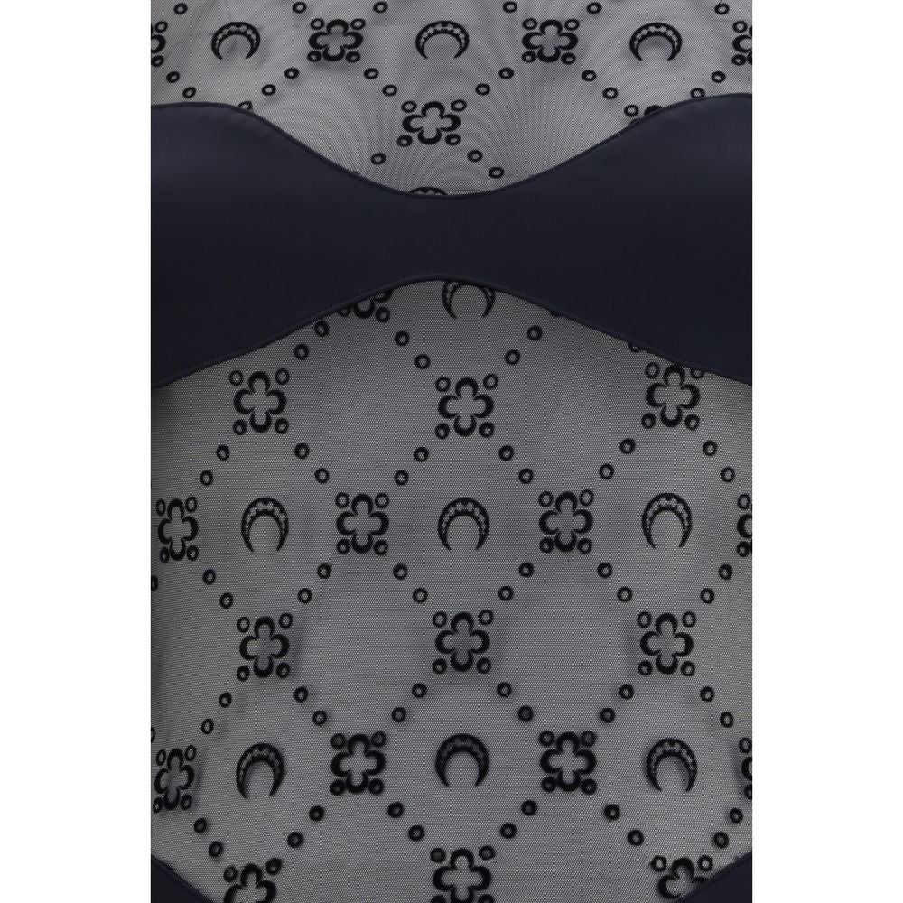 Marine Serre Black Polyamide Bodysuit with Moon Motif