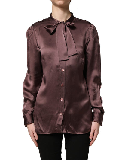 Dolce & Gabbana Violet Satin Long Sleeve Ascot Tie Shirt Top