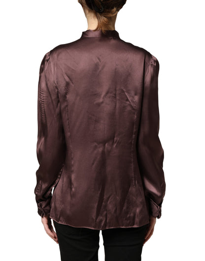 Dolce & Gabbana Violet Satin Long Sleeve Ascot Tie Shirt Top