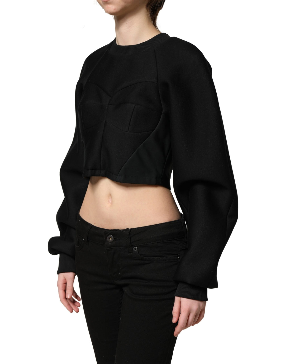 Philosophy Black Cropped Zipper Back Sweatshirt Sweater