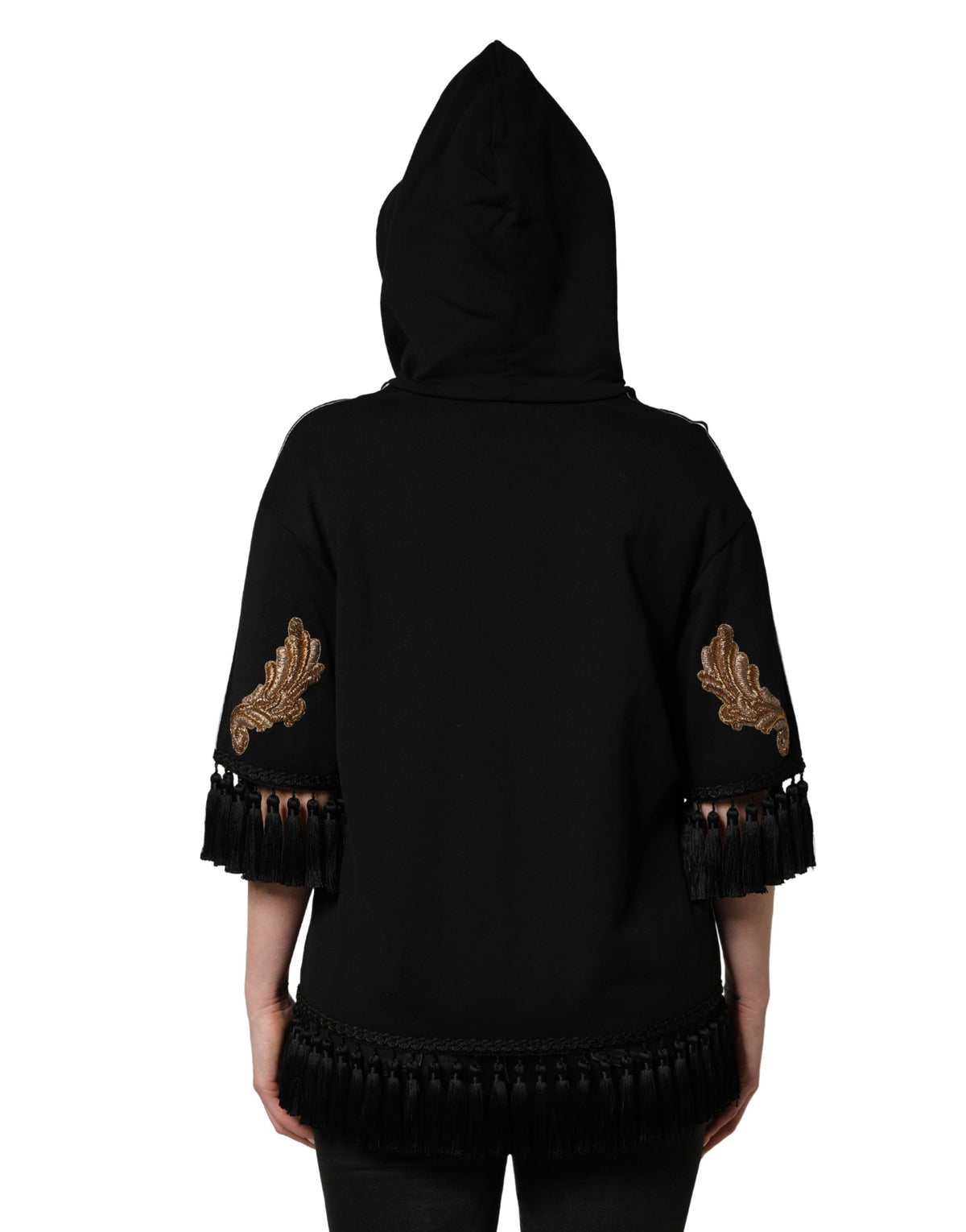Dolce & Gabbana Black Embroidered Tassel Hooded Sweatshirt
