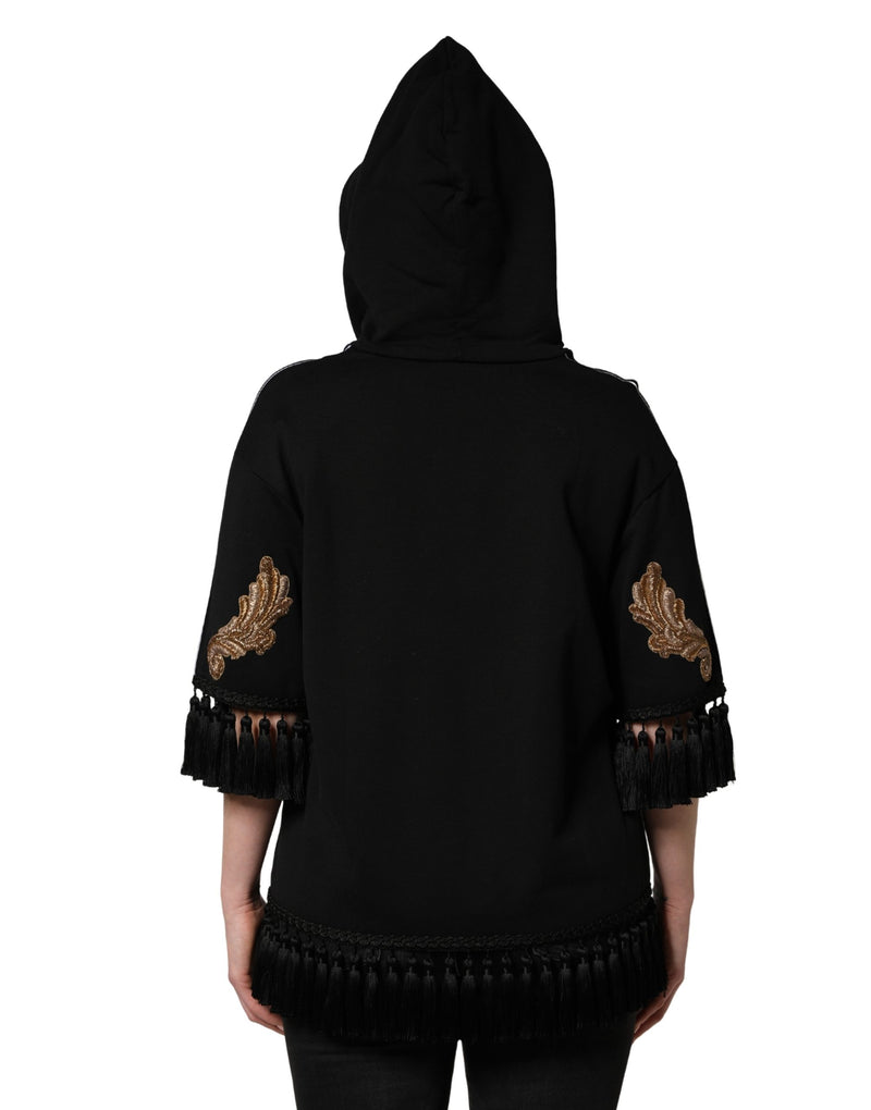 Dolce & Gabbana Black Embroidered Tassel Hooded Sweatshirt