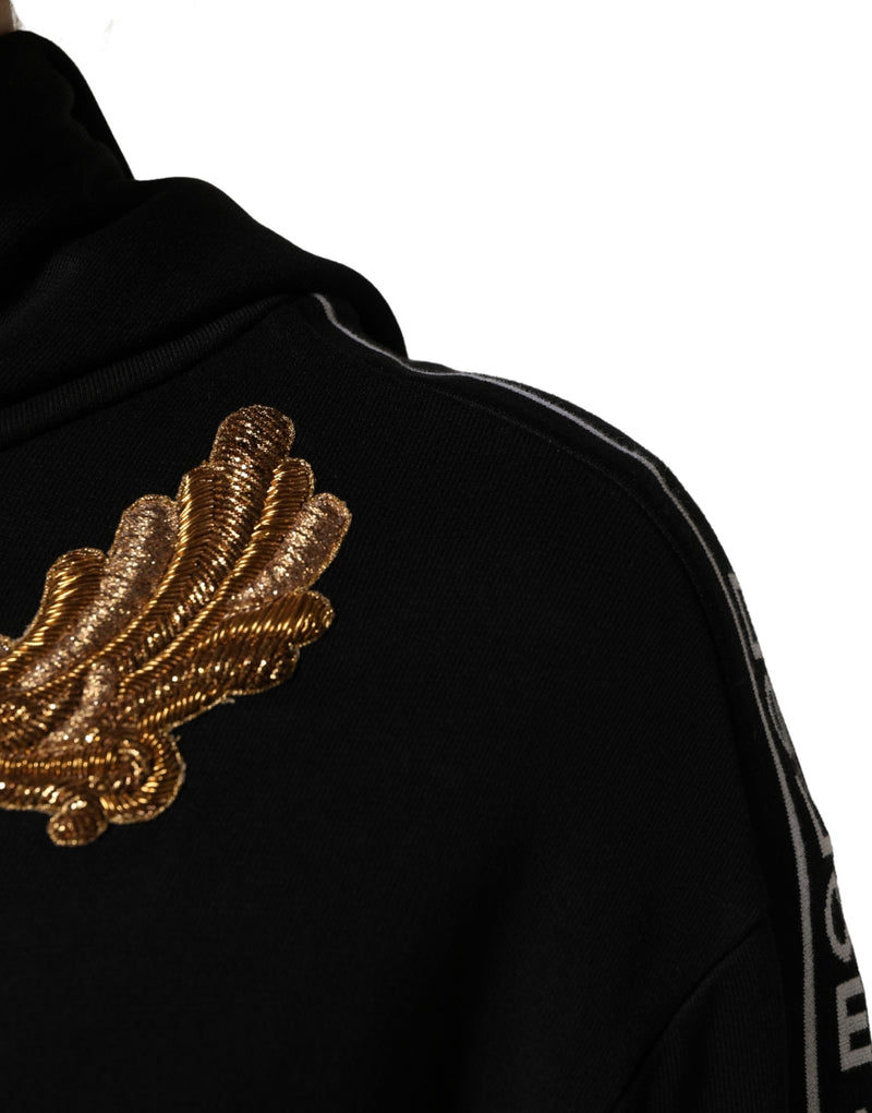 Dolce & Gabbana Black Embroidered Tassel Hooded Sweatshirt