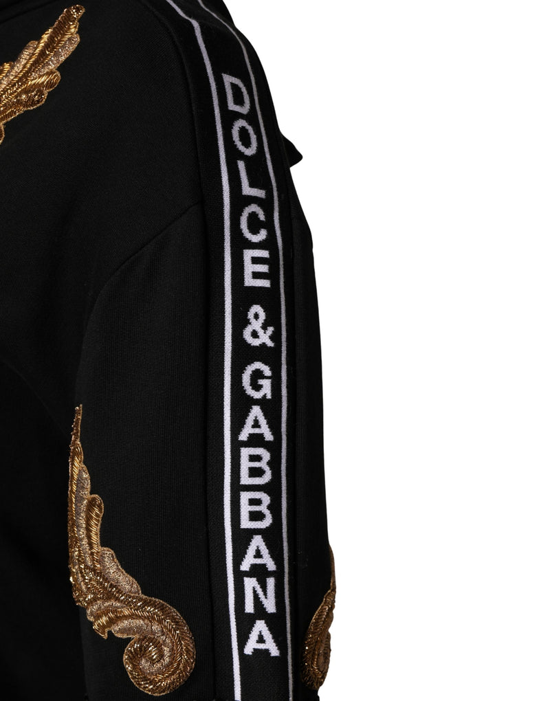 Dolce & Gabbana Black Embroidered Tassel Hooded Sweatshirt