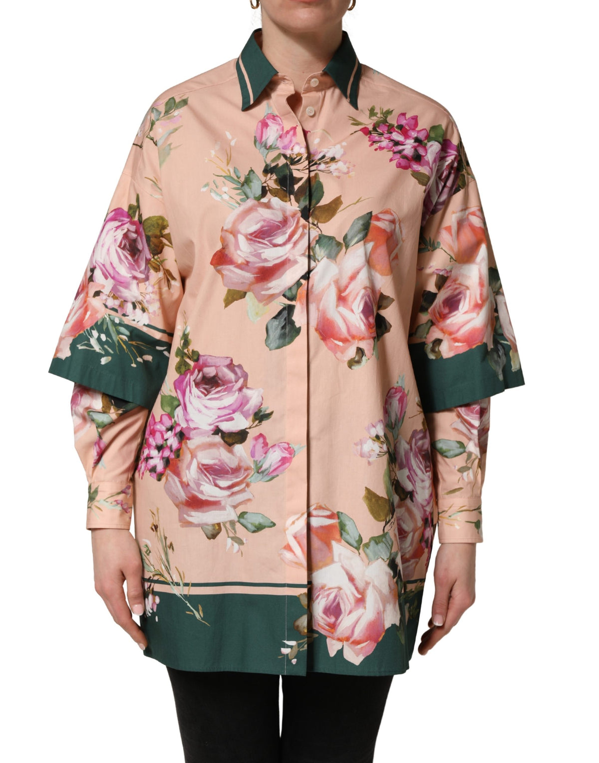 Dolce & Gabbana Pink Floral Cotton Button Front Shirt