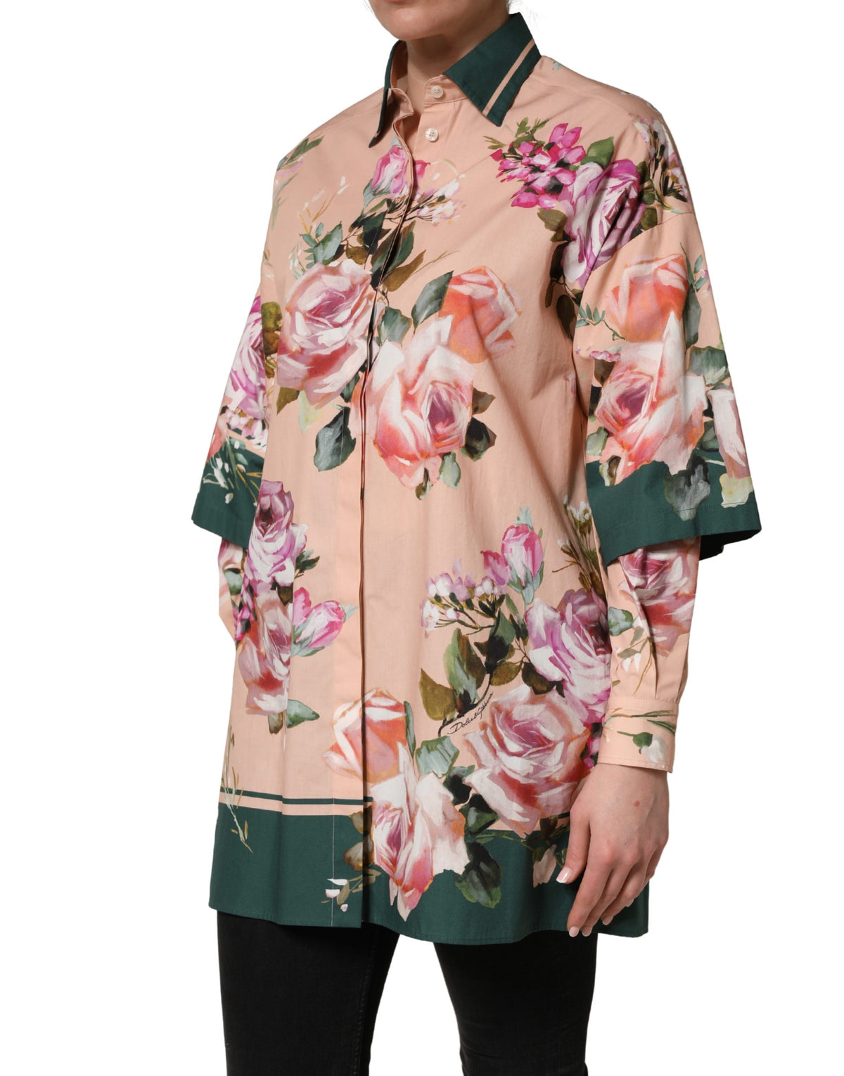 Dolce & Gabbana Pink Floral Cotton Button Front Shirt