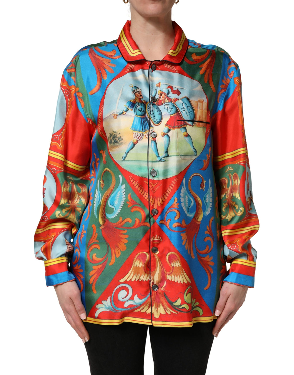 Dolce & Gabbana Multicolor Printed Long Sleeve Silk Shirt
