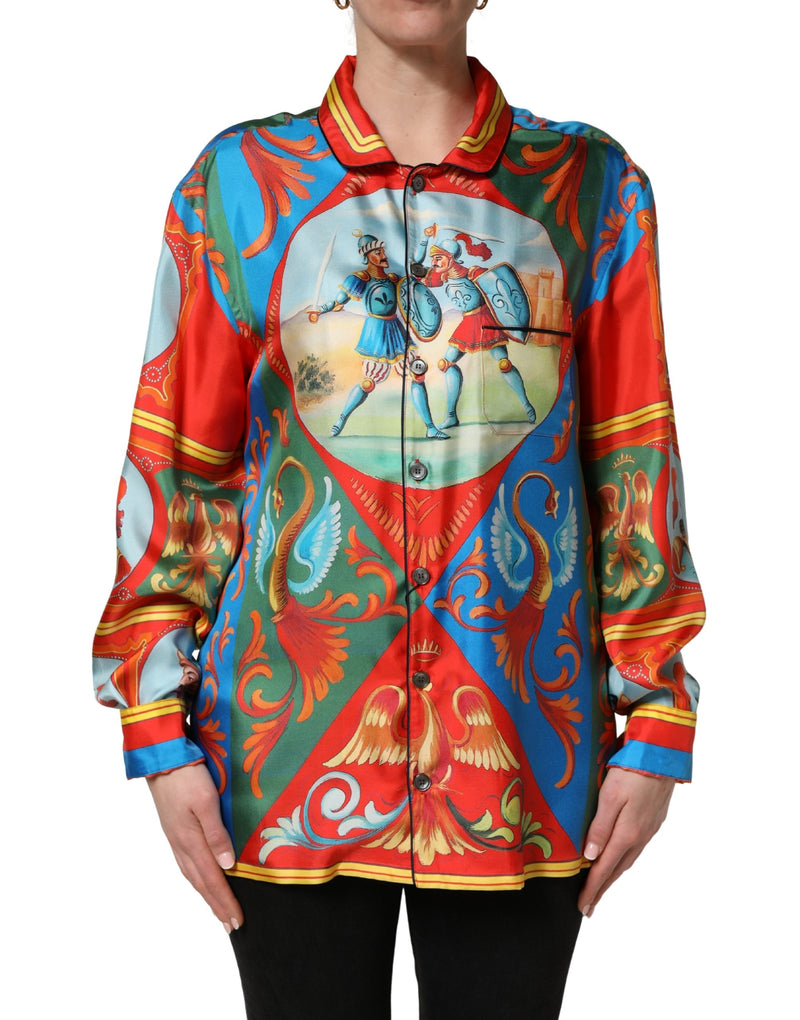 Dolce & Gabbana Multicolor Printed Long Sleeve Silk Shirt