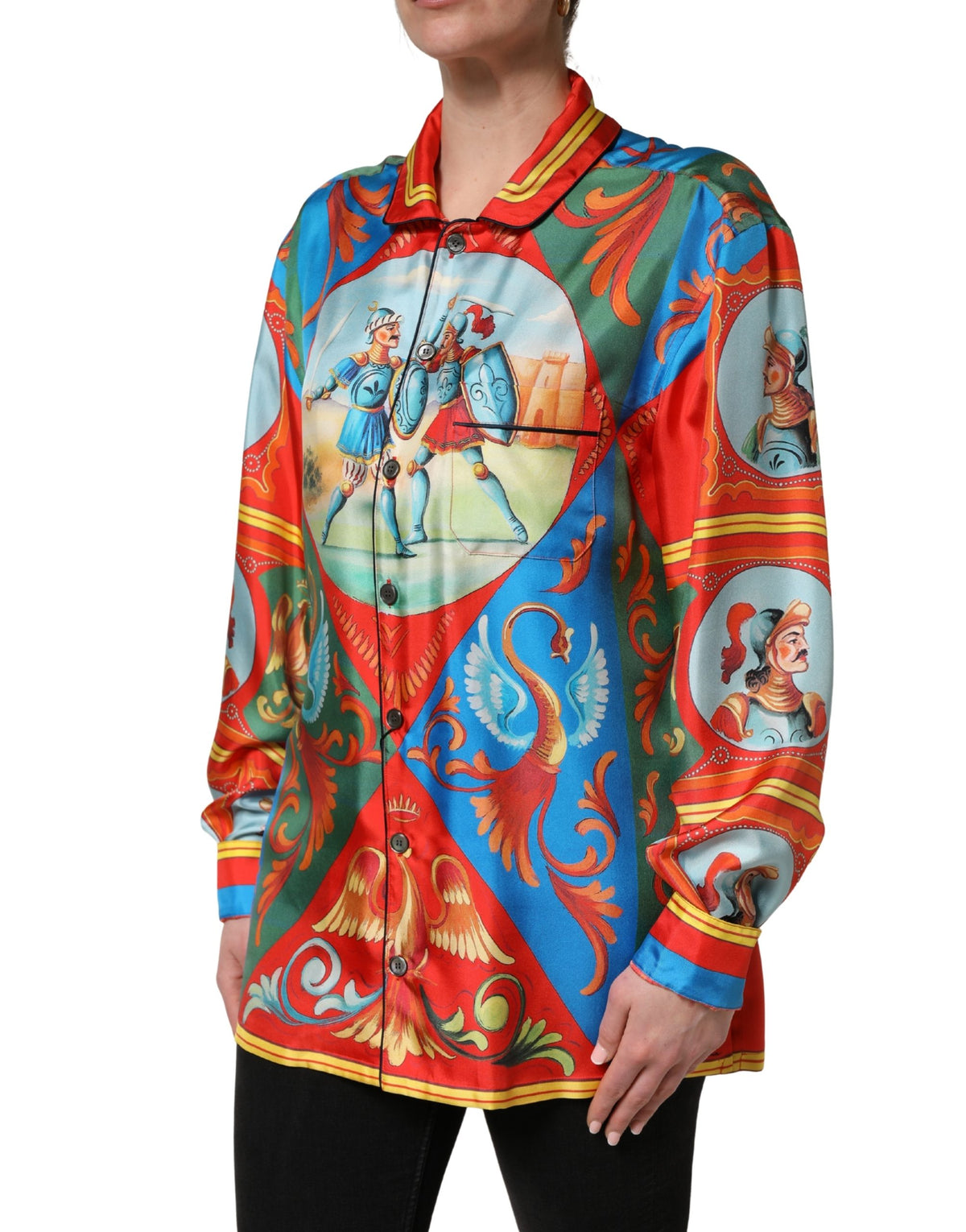 Dolce & Gabbana Multicolor Printed Long Sleeve Silk Shirt