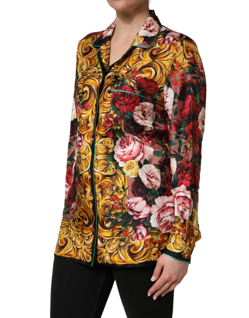 Dolce & Gabbana Multicolor Floral Long Sleeve Silk Shirt