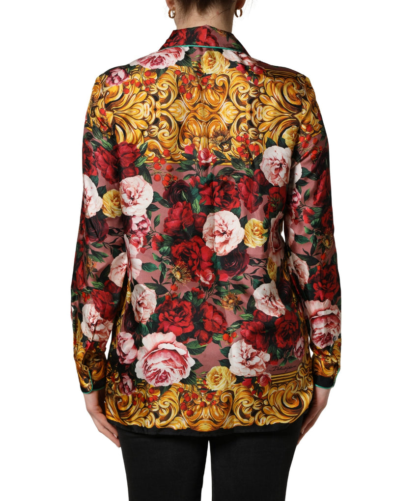 Dolce & Gabbana Multicolor Floral Long Sleeve Silk Shirt