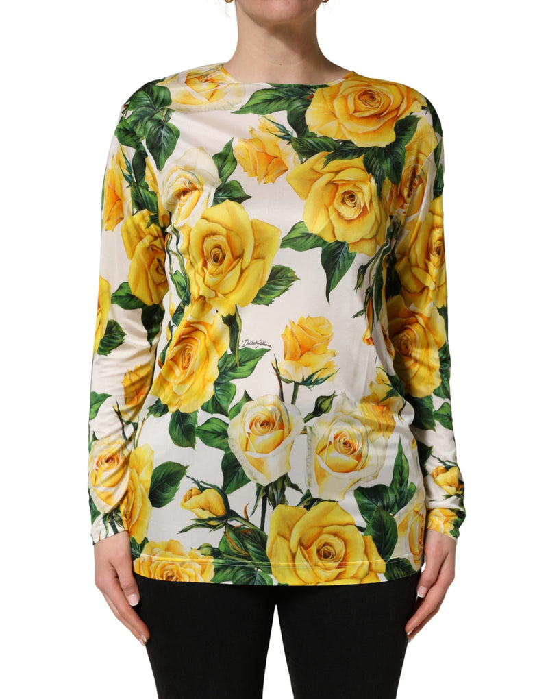 Dolce & Gabbana Yellow Rose Floral Long Sleeves Blouse Top