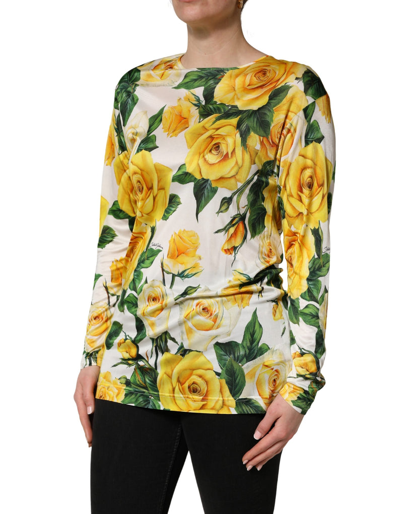 Dolce & Gabbana Yellow Rose Floral Long Sleeves Blouse Top