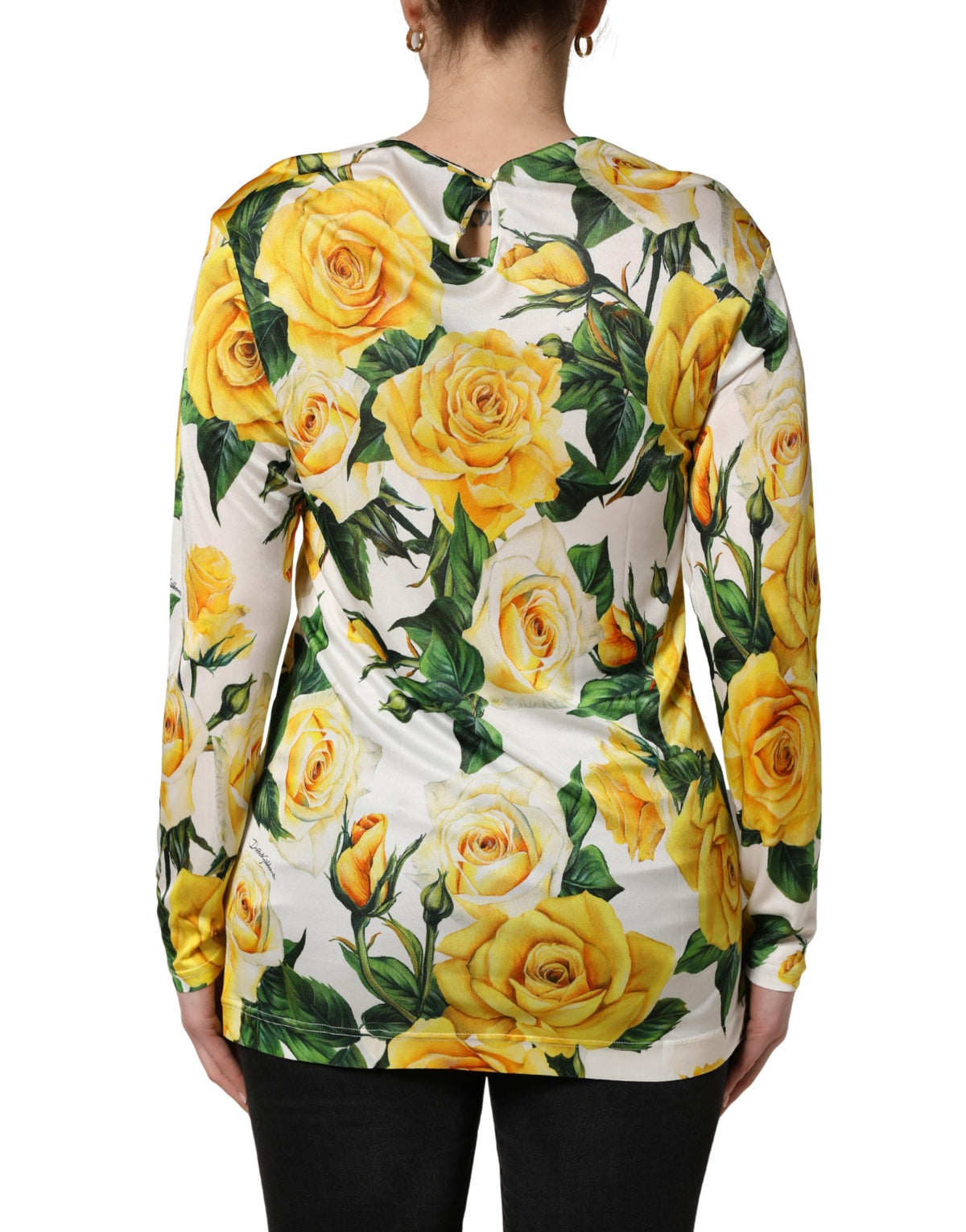 Dolce & Gabbana Yellow Rose Floral Long Sleeves Blouse Top