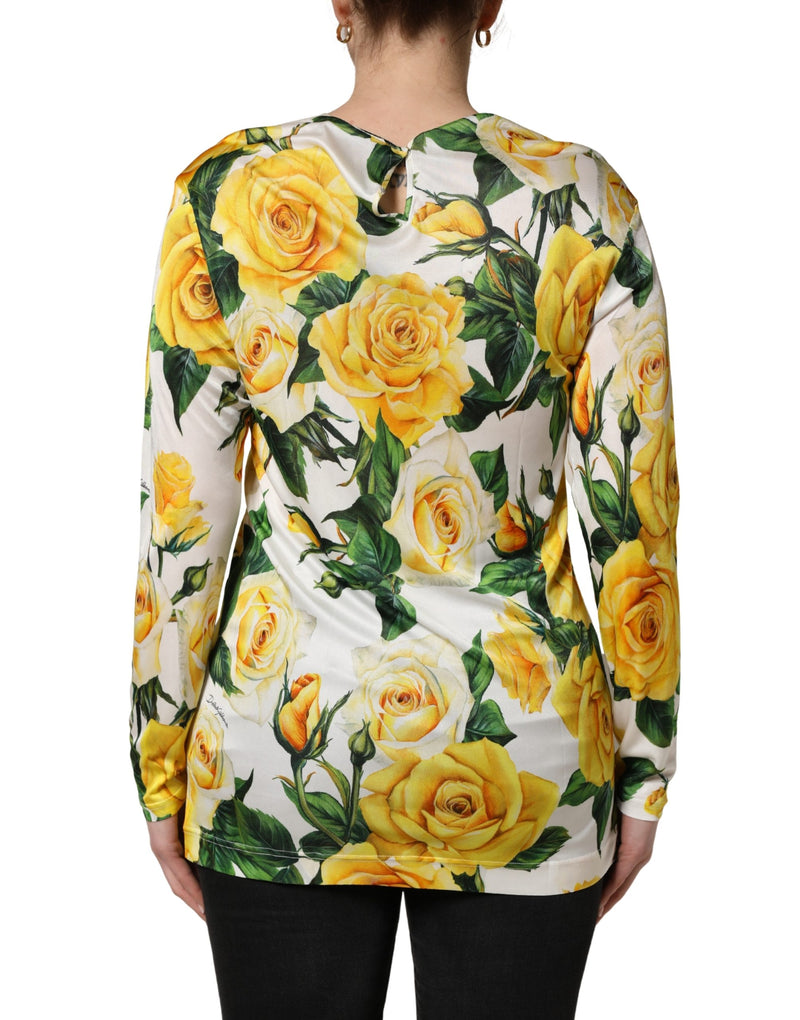 Dolce & Gabbana Yellow Rose Floral Long Sleeves Blouse Top