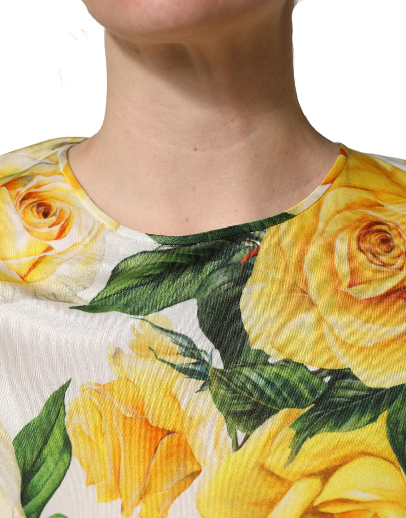 Dolce & Gabbana Yellow Rose Floral Long Sleeves Blouse Top