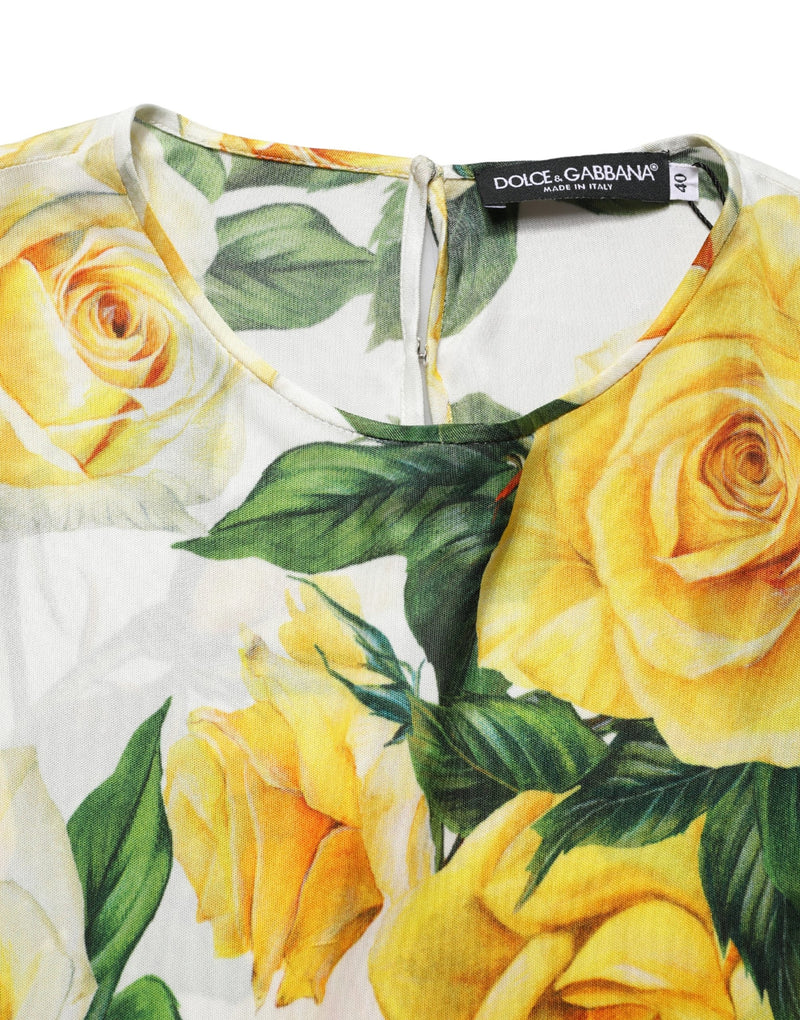 Dolce & Gabbana Yellow Rose Floral Long Sleeves Blouse Top