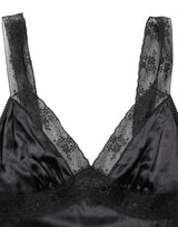 Dolce & Gabbana Black Silk Lace Trim Camisole V-neck Tank Top