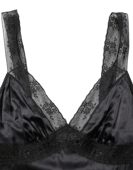 Dolce & Gabbana Black Silk Lace Trim Camisole V-neck Tank Top
