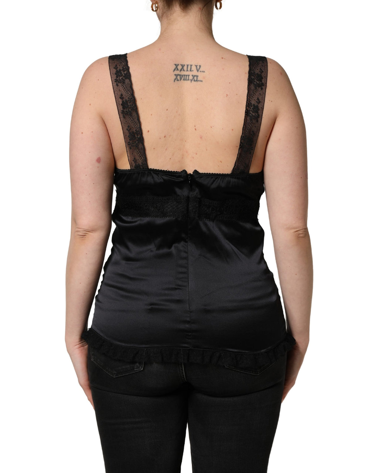 Dolce & Gabbana Black Silk Lace Trim Camisole V-neck Tank Top