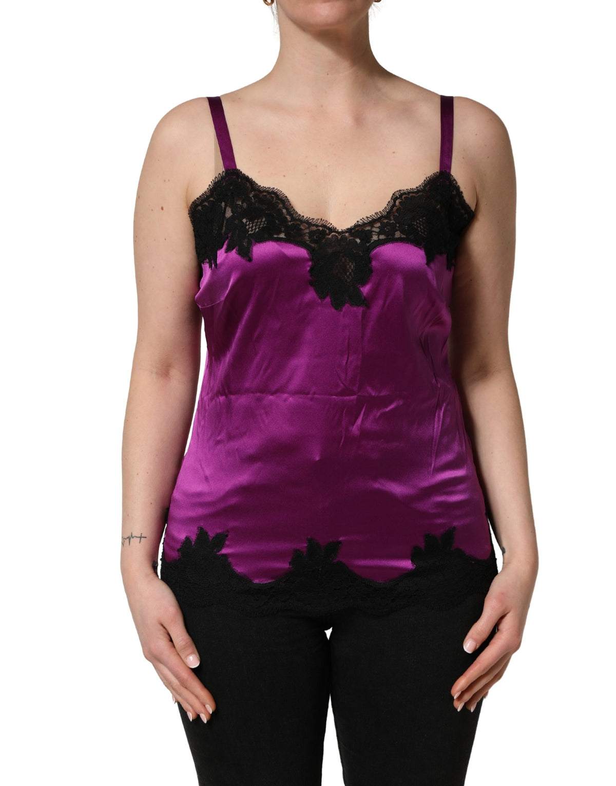 Dolce & Gabbana Purple Silk Lace Trim Camisole