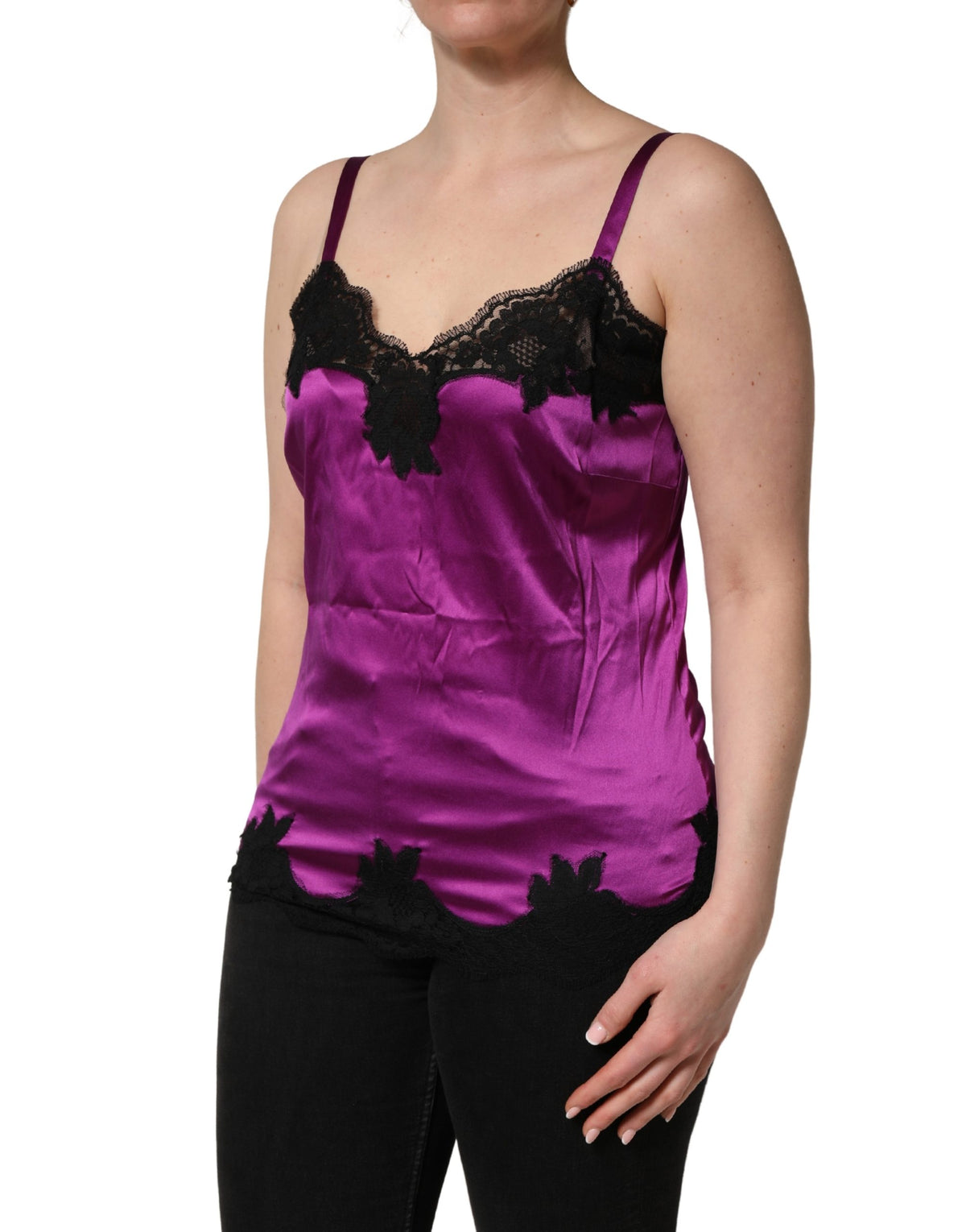 Dolce & Gabbana Purple Silk Lace Trim Camisole