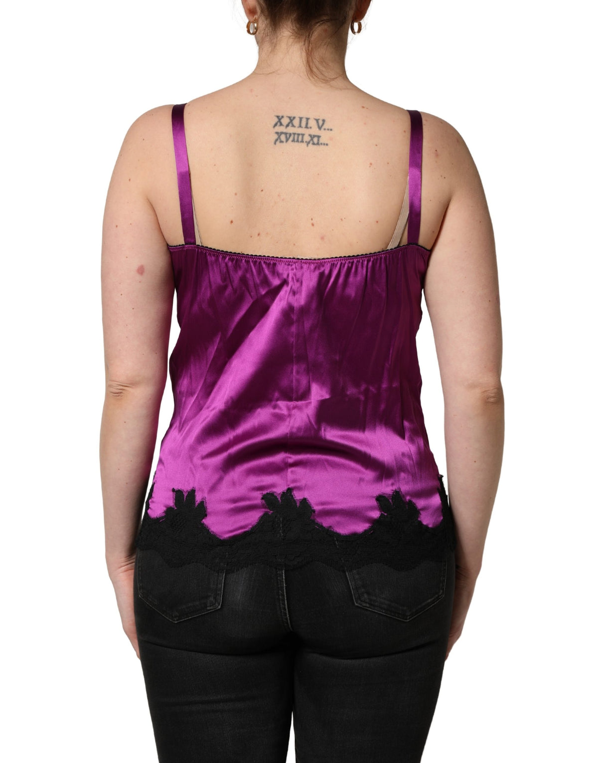Dolce & Gabbana Purple Silk Lace Trim Camisole