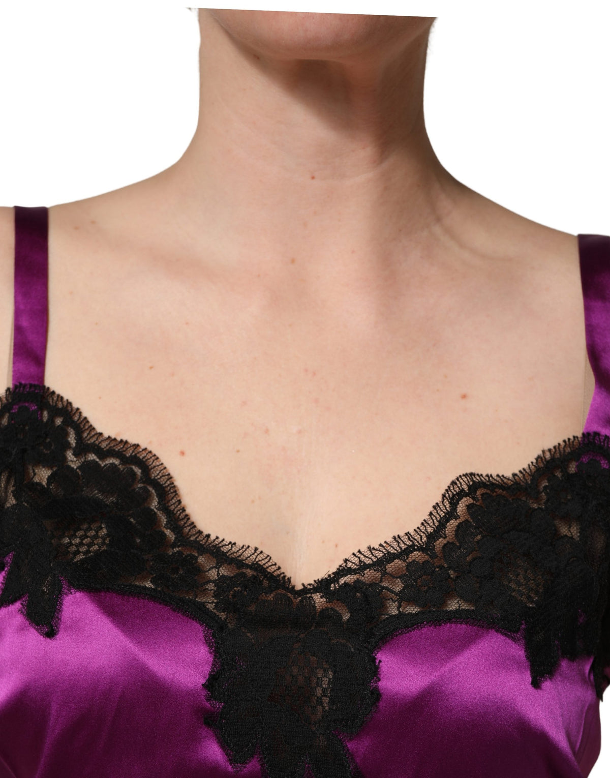 Dolce & Gabbana Purple Silk Lace Trim Camisole