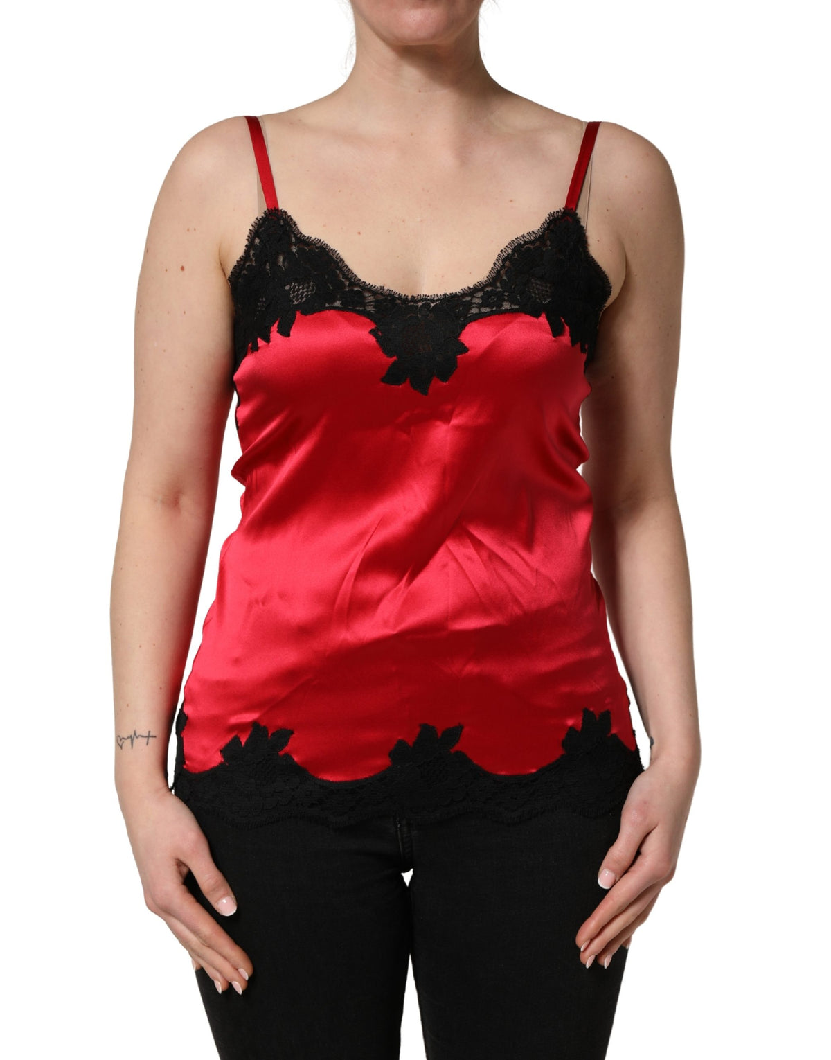 Dolce & Gabbana Red Silk Lace Trim Camisole - Sleeveless Top