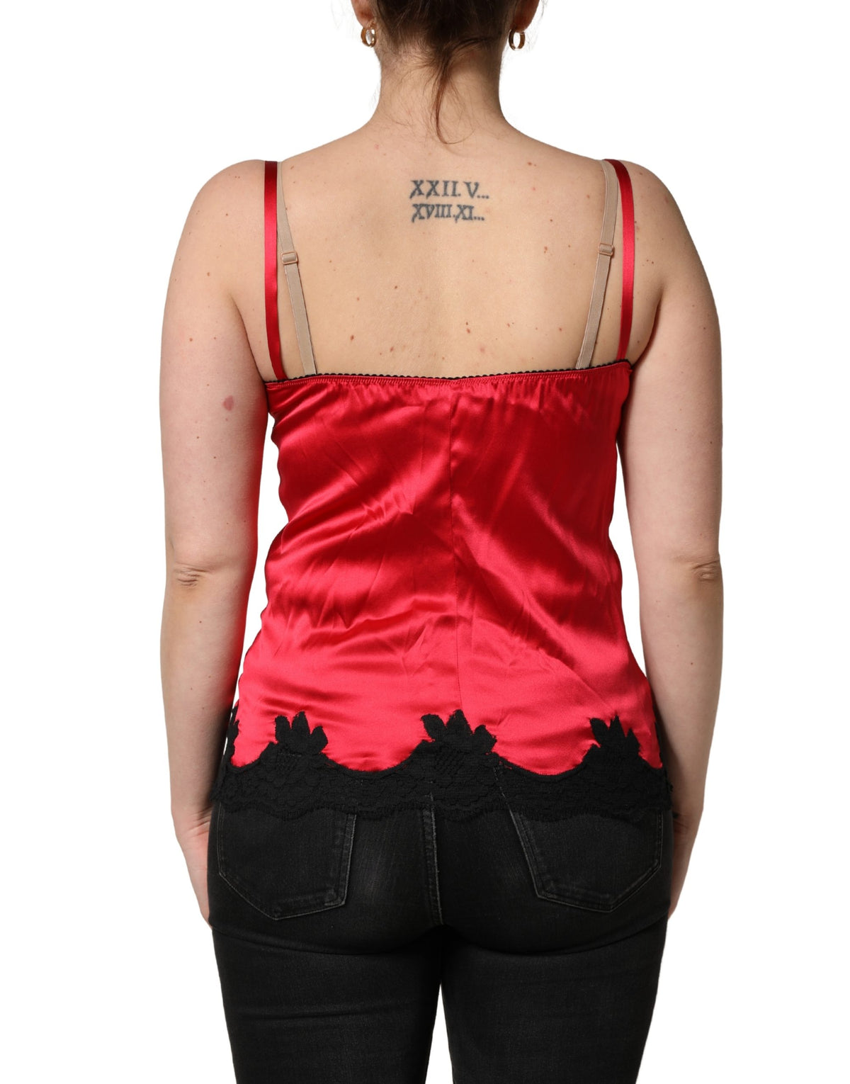 Dolce & Gabbana Red Silk Lace Trim Camisole - Sleeveless Top