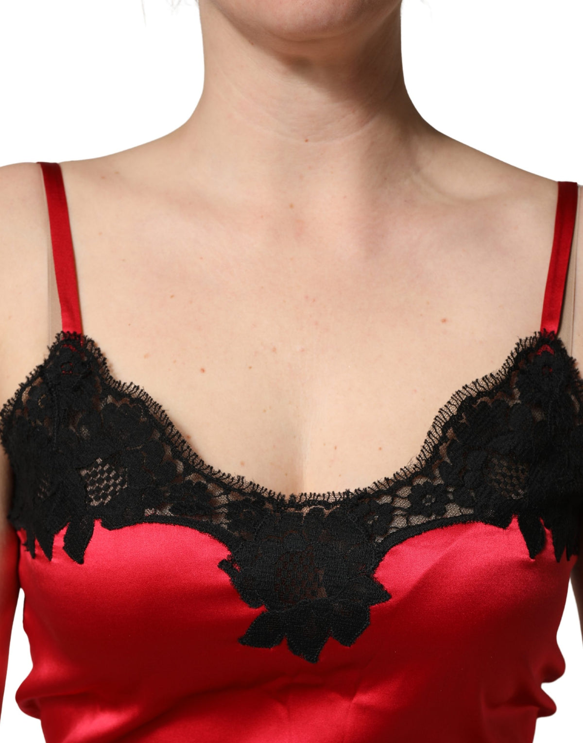 Dolce & Gabbana Red Silk Lace Trim Camisole - Sleeveless Top