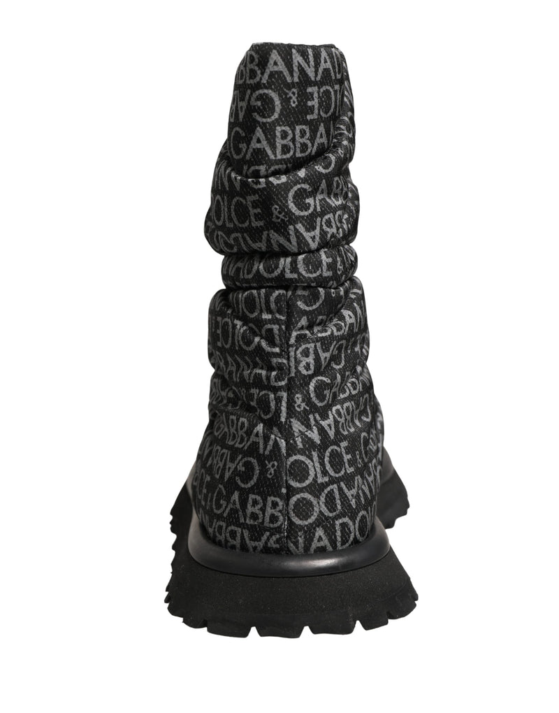Dolce & Gabbana Black Logo Print Lace Up Snow Boots