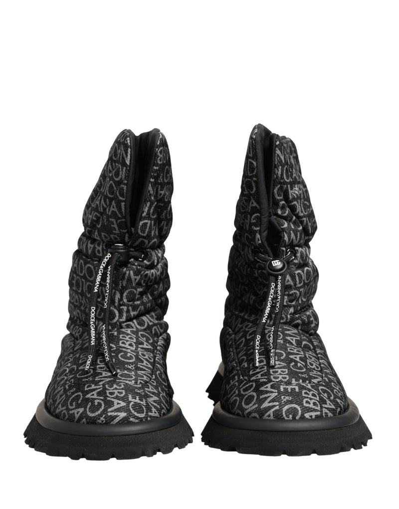 Dolce & Gabbana Black Logo Print Lace Up Snow Boots