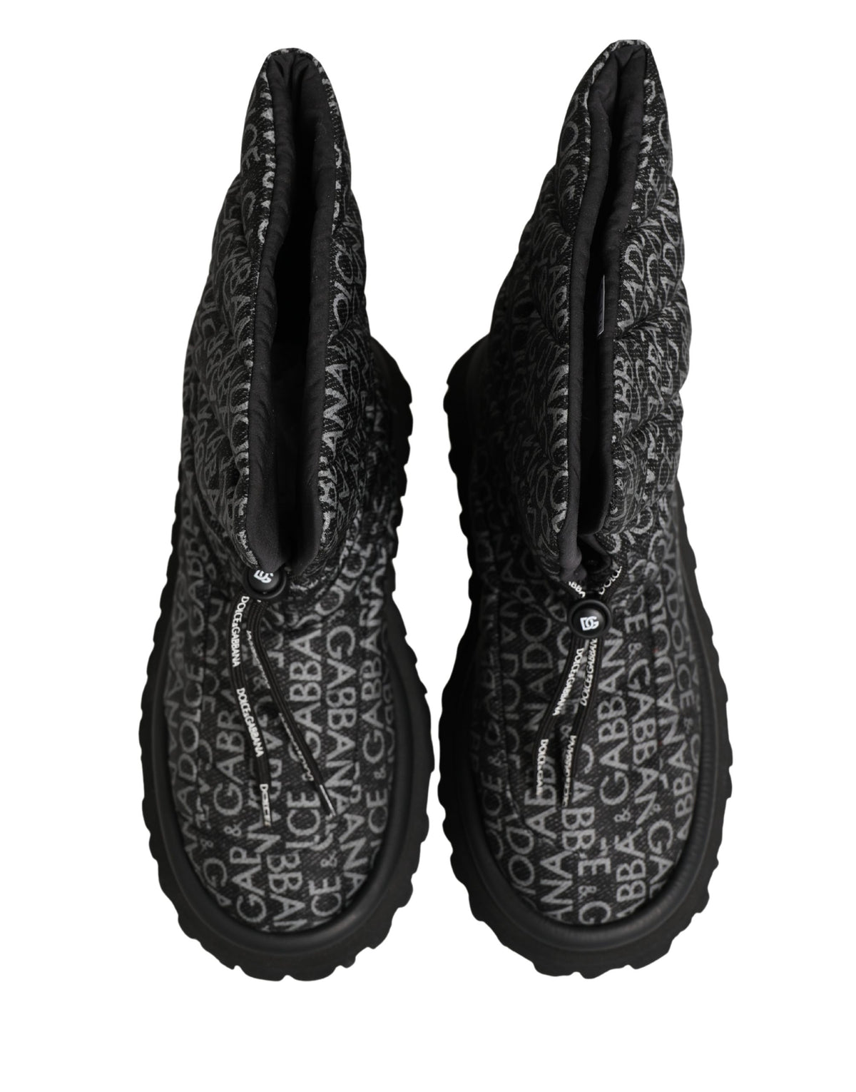 Dolce & Gabbana Black Logo Print Lace Up Snow Boots