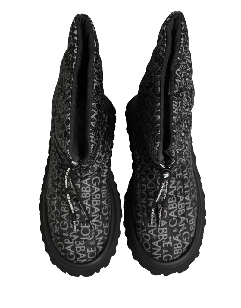 Dolce & Gabbana Black Logo Print Lace Up Snow Boots