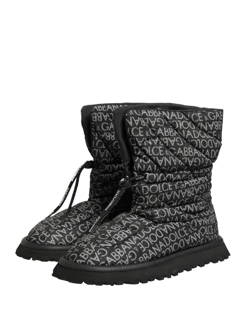 Dolce & Gabbana Black Logo Print Lace Up Snow Boots